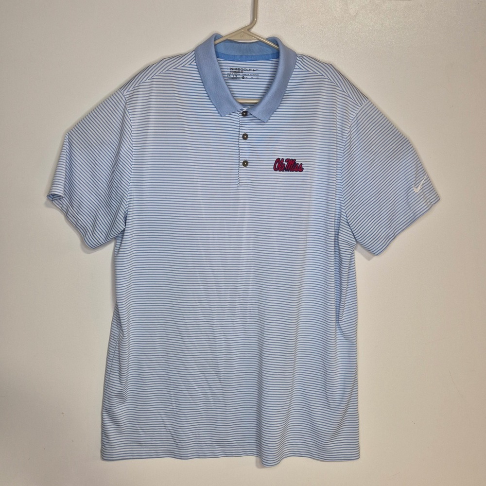 Ole Miss Rebels Nike Golf Mens XL Standard Dri-FIT Blue Striped Polo Shirt - Picture 2 of 10
